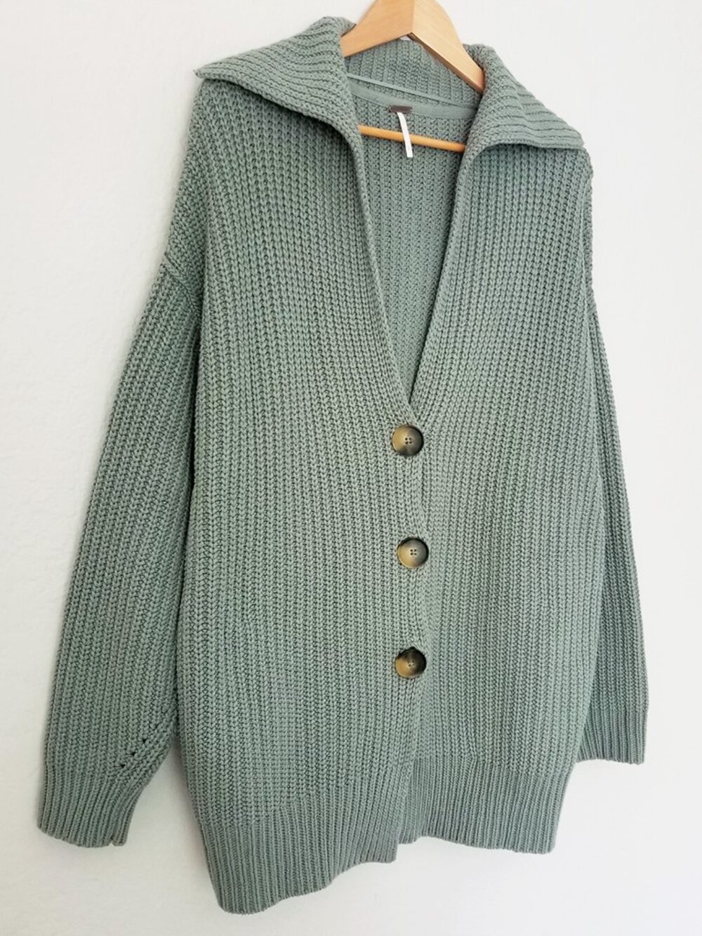 Free People Swim Too Deep Oversized Cardi Longline Cardigan M Seafoam Green $158 - Picture 5 of 16